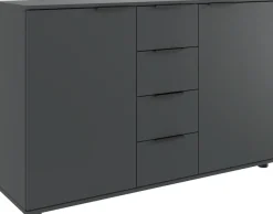 Wimex Kombikommode »Tilburg, Sideboard 130x41x83cm, Made in Germany« schwarze Metallgriffen, Stauraum hinter 2 Türenund in 4 Schubladen