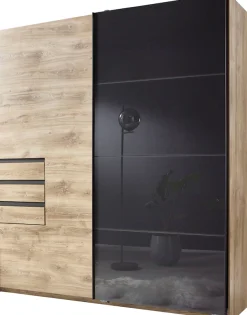 Wimex Schwebetürenschrank »Oldenburg, Kleiderschrank mit Glaselementen in schwarz, 3 Schubladen« B/T/H: 180/64/198cm, inklusive geräumigen Innenleben, Made in Germany,mit Glaselementen