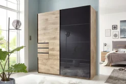 Wimex Schwebetürenschrank »Oldenburg, Kleiderschrank mit Glaselementen in schwarz, 3 Schubladen« B/T/H: 180/64/198cm, inklusive geräumigen Innenleben, Made in Germany,mit Glaselementen