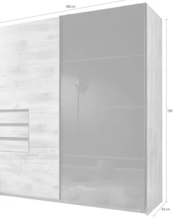 Wimex Schwebetürenschrank »Oldenburg, Kleiderschrank mit Glaselementen in schwarz, 3 Schubladen« B/T/H: 180/64/198cm, inklusive geräumigen Innenleben, Made in Germany,mit Glaselementen