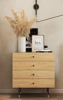 Woodman Kommode »Jugend« Echtholzfurnier aus Eiche,in 2 Breiten , mit Schubladen, Metallfüße