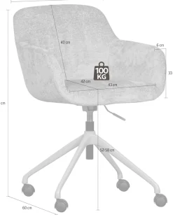 WOOOD Drehstuhl »Morros mit Chenille-Bezug höhenverstellbar, B 57 x T 60 x H 88 cm« () mit Rollen, Sitzhöhe einstellbar, Tragkraft 100 kg, Pfleiglicht