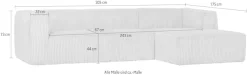 WOOOD Ecksofa »Bean Bezug Rechts mit hoher Sitzkomfort, H 73 x B 305 x T 96/175 cm« Ripsstoff, Tragkraft 400 kg, pfleigleicht, Gute Verschleißfestigkeit
