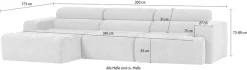 WOOOD Ecksofa »Novi Chaiselongue Bezug mit verstellbarer Nackenstütze 300x173x73 cm« Links, Tragkraft 360 kg, Maximale Verschleißfestigkeit, Bouclé-Bezug