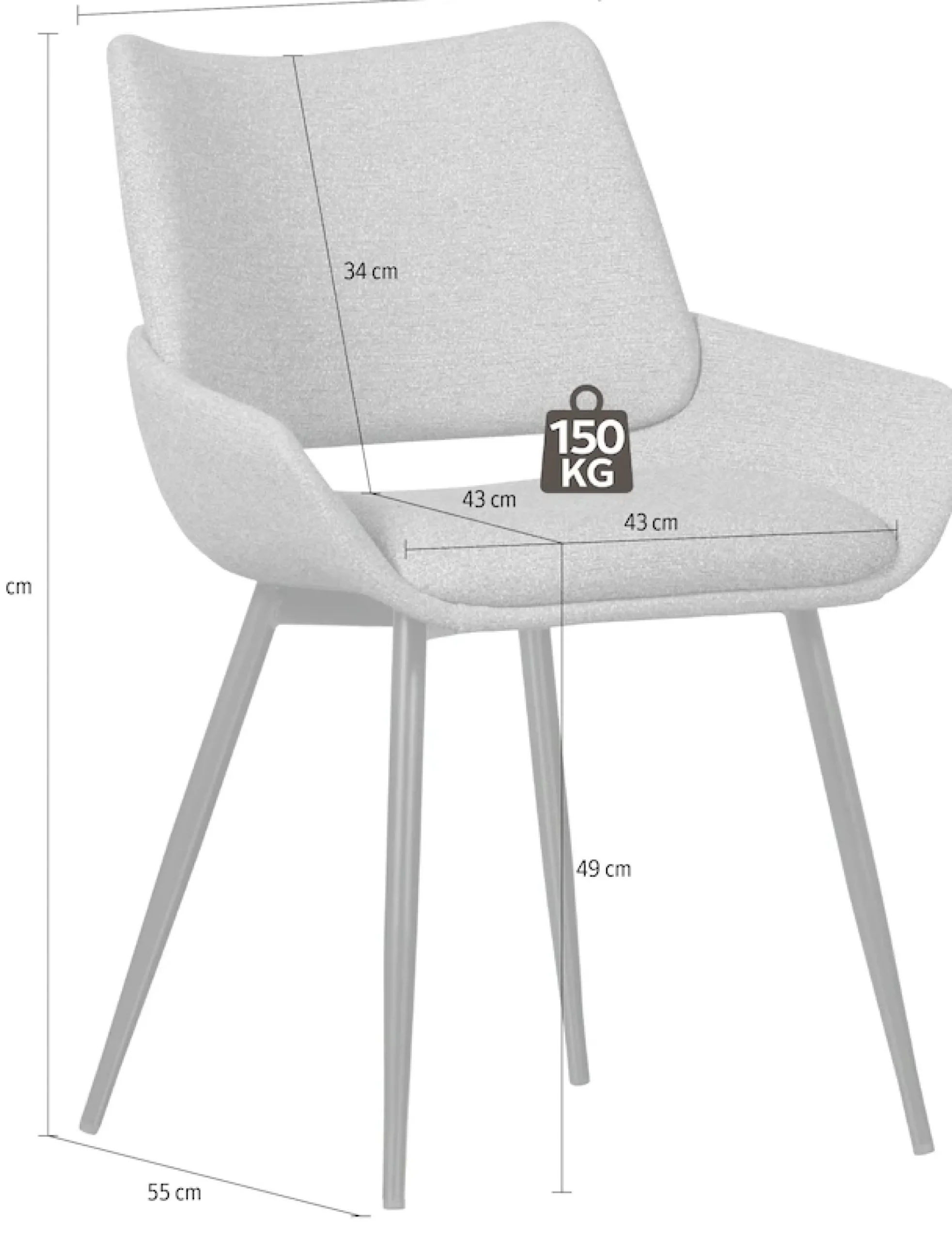 WOOOD Esszimmerstuhl »Parade mit konischen Metallbeinen und Melange-Bezug B58 x T55 x H83 cm« (Set) 2 Stk.Sehr hohe Verschleißfestigkeit, schalenförmige, Tragkraft 150 kg