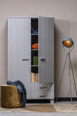 WOOOD Garderobenschrank »Dennis FSC®-Kiefernholz gebürstet lackiert, H 202 x B 111 x T 55 cm« Wandbefestigung empfohlen, mit Wasserlack gespritzt, Pfleiglleicht