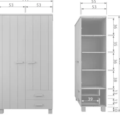 WOOOD Garderobenschrank »Dennis FSC®-Kiefernholz gebürstet lackiert, H 202 x B 111 x T 55 cm« Wandbefestigung empfohlen, mit Wasserlack gespritzt, Pfleiglleicht