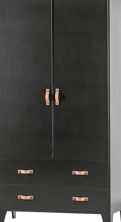 WOOOD Garderobenschrank »Dian FSC®-Kiefernholz mit Ledergriffe, H 180 x B 94 x T 40 cm« Schutzlackierte Oberfläche, einfach zu montierbar, sichtbare maserung