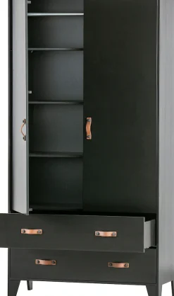 WOOOD Garderobenschrank »Dian FSC®-Kiefernholz mit Ledergriffe, H 180 x B 94 x T 40 cm« Schutzlackierte Oberfläche, einfach zu montierbar, sichtbare maserung