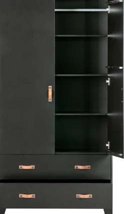 WOOOD Garderobenschrank »Dian FSC®-Kiefernholz mit Ledergriffe, H 180 x B 94 x T 40 cm« Schutzlackierte Oberfläche, einfach zu montierbar, sichtbare maserung