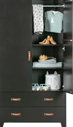 WOOOD Garderobenschrank »Dian FSC®-Kiefernholz mit Ledergriffe, H 180 x B 94 x T 40 cm« Schutzlackierte Oberfläche, einfach zu montierbar, sichtbare maserung