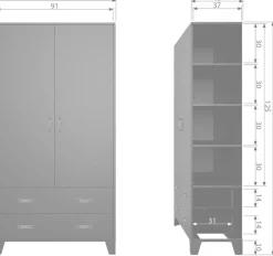 WOOOD Garderobenschrank »Dian FSC®-Kiefernholz mit Ledergriffe, H 180 x B 94 x T 40 cm« Schutzlackierte Oberfläche, einfach zu montierbar, sichtbare maserung