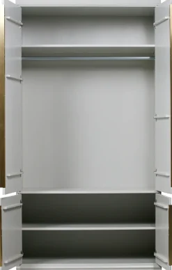 WOOOD Garderobenschrank »OrganizeFSC®-Kiefernholz mit Zierleisten-Türen und Metallgriffen« H 215 x B 110 x T 62 cm, Wandbefestigung empfohlen, pfleigleicht