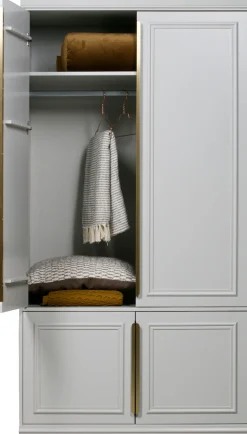 WOOOD Garderobenschrank »OrganizeFSC®-Kiefernholz mit Zierleisten-Türen und Metallgriffen« H 215 x B 110 x T 62 cm, Wandbefestigung empfohlen, pfleigleicht