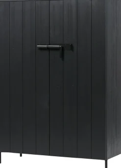 WOOOD Highboard »Bruut Kiefernholz gebürstet mit Metallbeinen, H 141 x B 100 x T 42 cm« Sichtbare Maserung, Metallverschlüsse, Schutzlackiert, pfleigleicht