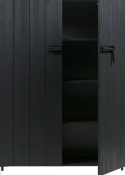 WOOOD Highboard »Bruut Kiefernholz gebürstet mit Metallbeinen, H 141 x B 100 x T 42 cm« Sichtbare Maserung, Metallverschlüsse, Schutzlackiert, pfleigleicht