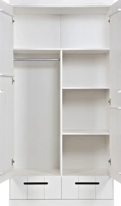 WOOOD Kleiderschrank »Connect Kiefer massiv FSC® Korpus Schiebetüren Schubladen« Stapelbar kombinierbar, Metall Schubladenführung