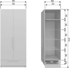 WOOOD Kleiderschrank »Pure FSC®-Kiefernholz lackiert mit Soft-Close und Kleiderstange« H 215 x B 95 x T 60 cm, Tragkraft 10 kg pro Boden, pfleigleicht