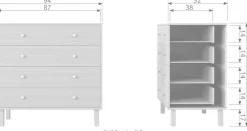 WOOOD Kommode »Adam FSC®-Kiefernholz gebürstet mit Metallgriffen, H93 x B94 x T52 cm« Tragkraft 15 kg pro Auszug, Metallgestell, einfach zu montierbar