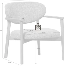 WOOOD Loungesessel »Udar mit Eichenholzgestell und More-Melange-Bezug, B68 x T75 x H76 cm« Sehr hohe Verschleißfestigkeit, Armlehnen integriert, Tragkraft 120 kg