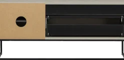 WOOOD Lowboard »Silas FSC®-holz gebürstet mit Ledergriffen, H 61 x B 180 x T 44 cm« Kommode, 2 Schubladen und 1 Tür, viel Stauraum, Breite 120 oder 180 cm