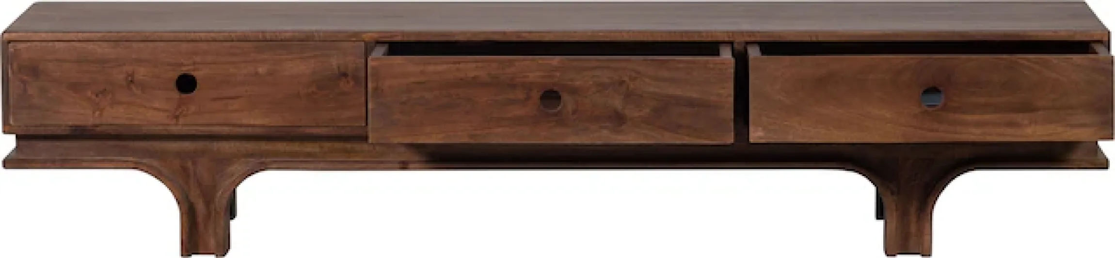 WOOOD Lowboard »Staes Massivholz Mangoholz mit Gefräster Griff, H 37 x B 180 x T 45 cm« Tragkraft Deckplatte 50 kg, Auszüge je 15 kg, montiert geliefert