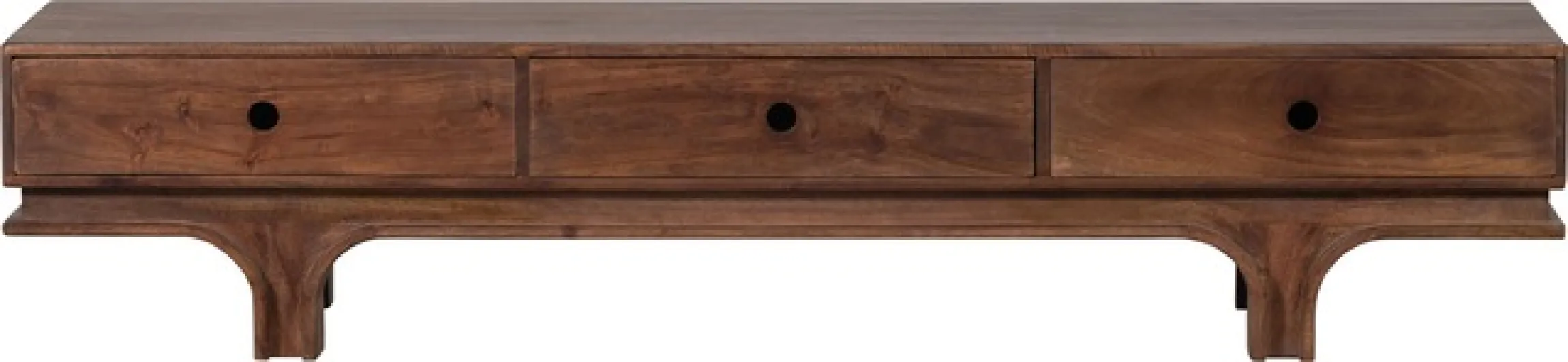 WOOOD Lowboard »Staes Massivholz Mangoholz mit Gefräster Griff, H 37 x B 180 x T 45 cm« Tragkraft Deckplatte 50 kg, Auszüge je 15 kg, montiert geliefert