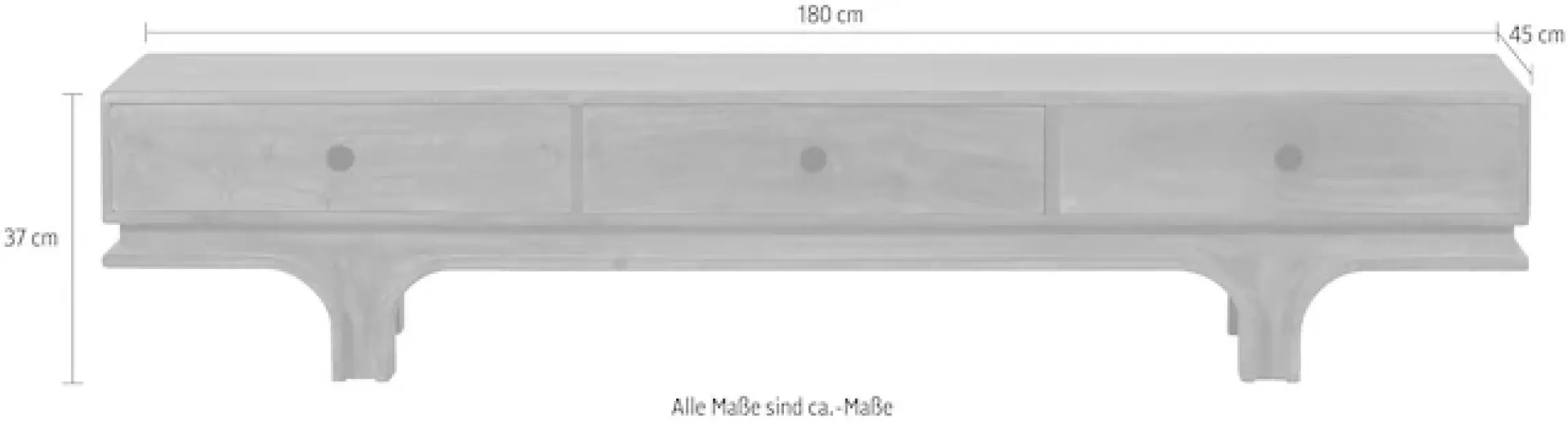 WOOOD Lowboard »Staes Massivholz Mangoholz mit Gefräster Griff, H 37 x B 180 x T 45 cm« Tragkraft Deckplatte 50 kg, Auszüge je 15 kg, montiert geliefert