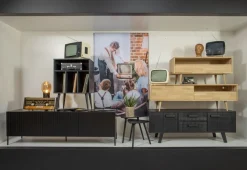 WOOOD Sideboard »James mit Massivkiefer und sichtbare Maserung B 60 x T 44 x H 83 cm« Mit Kabelöffnung, MDF mit Nussbaumoptik, einfach zu montieren