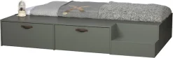 WOOOD Stauraumbett »Stage Massivholz FSC®-Kiefernholz mit Trittstufen 204 x 131 x 35 cm« Rollauszüge mit Ledergriff, breite Holzkante, Matratzenmaß 80x200 cm