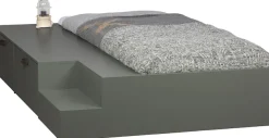 WOOOD Stauraumbett »Stage Massivholz FSC®-Kiefernholz mit Trittstufen 204 x 131 x 35 cm« Rollauszüge mit Ledergriff, breite Holzkante, Matratzenmaß 80x200 cm