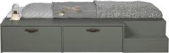 WOOOD Stauraumbett »Stage Massivholz FSC®-Kiefernholz mit Trittstufen 204 x 131 x 35 cm« Rollauszüge mit Ledergriff, breite Holzkante, Matratzenmaß 80x200 cm