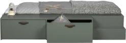 WOOOD Stauraumbett »Stage Massivholz FSC®-Kiefernholz mit Trittstufen 204 x 131 x 35 cm« Rollauszüge mit Ledergriff, breite Holzkante, Matratzenmaß 80x200 cm