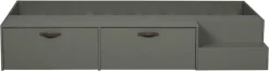 WOOOD Stauraumbett »Stage Massivholz FSC®-Kiefernholz mit Trittstufen 204 x 131 x 35 cm« Rollauszüge mit Ledergriff, breite Holzkante, Matratzenmaß 80x200 cm