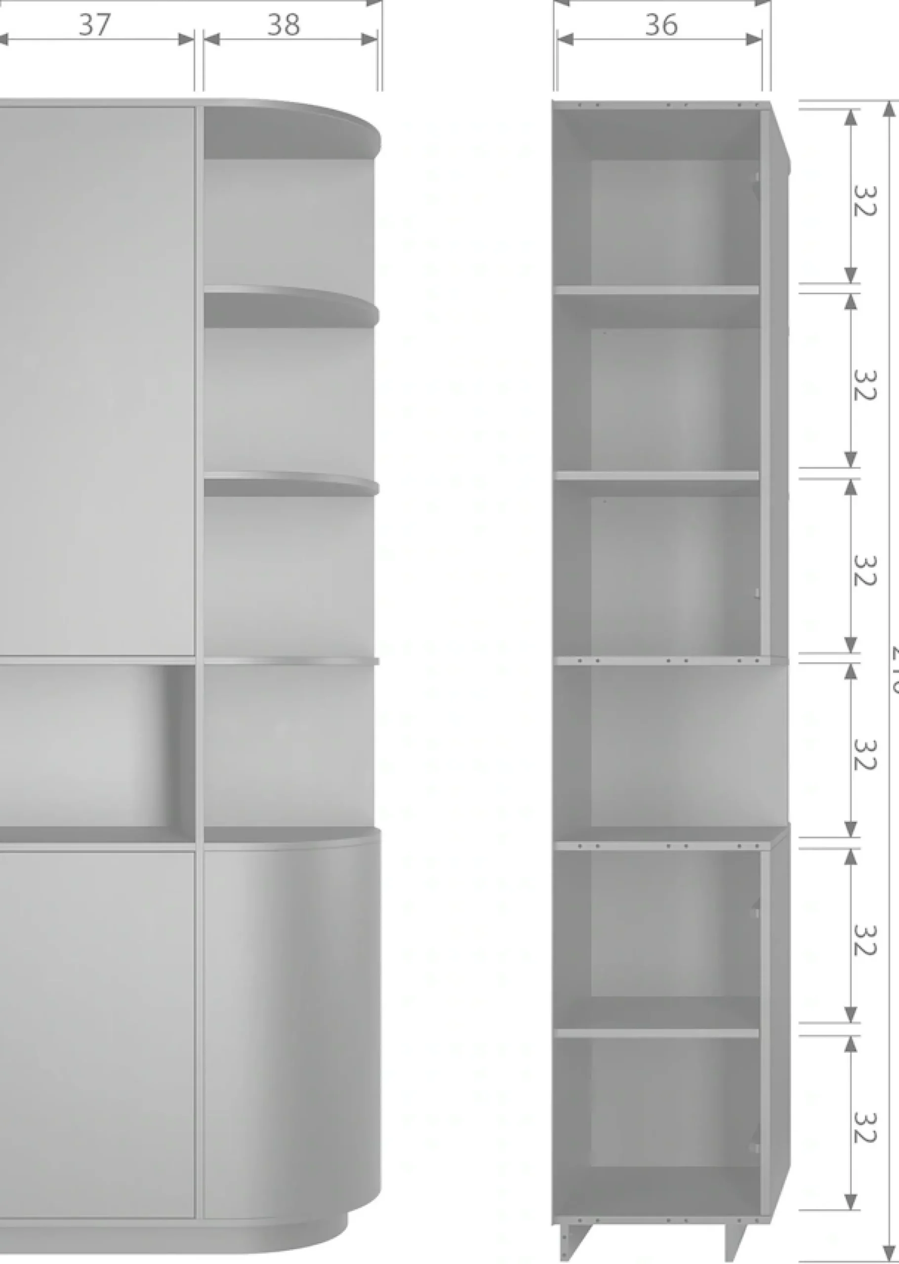 WOOOD Vitrine »Finca FSC®-Kiefernholz mit Druckmechanismus, H 210 x B 78 x T 40 cm« Tragkraft 10 kg pro Boden, schwebende Optik, Wandbefestigung empfohlen