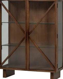 WOOOD Vitrine »Kella Mangoholz mit Glastüren und Glasablagen B 100 x D 44 x H 132 cm« Wandbefestigung empfohlen, Tragkraft 5–7 kg pro Glasboden