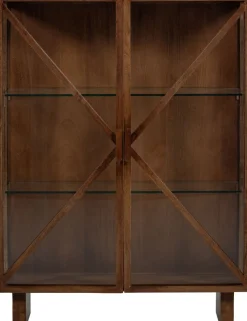 WOOOD Vitrine »Kella Mangoholz mit Glastüren und Glasablagen B 100 x D 44 x H 132 cm« Wandbefestigung empfohlen, Tragkraft 5–7 kg pro Glasboden