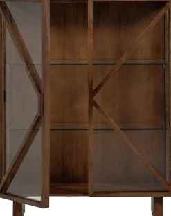 WOOOD Vitrine »Kella Mangoholz mit Glastüren und Glasablagen B 100 x D 44 x H 132 cm« Wandbefestigung empfohlen, Tragkraft 5–7 kg pro Glasboden