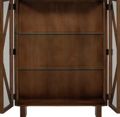 WOOOD Vitrine »Kella Mangoholz mit Glastüren und Glasablagen B 100 x D 44 x H 132 cm« Wandbefestigung empfohlen, Tragkraft 5–7 kg pro Glasboden