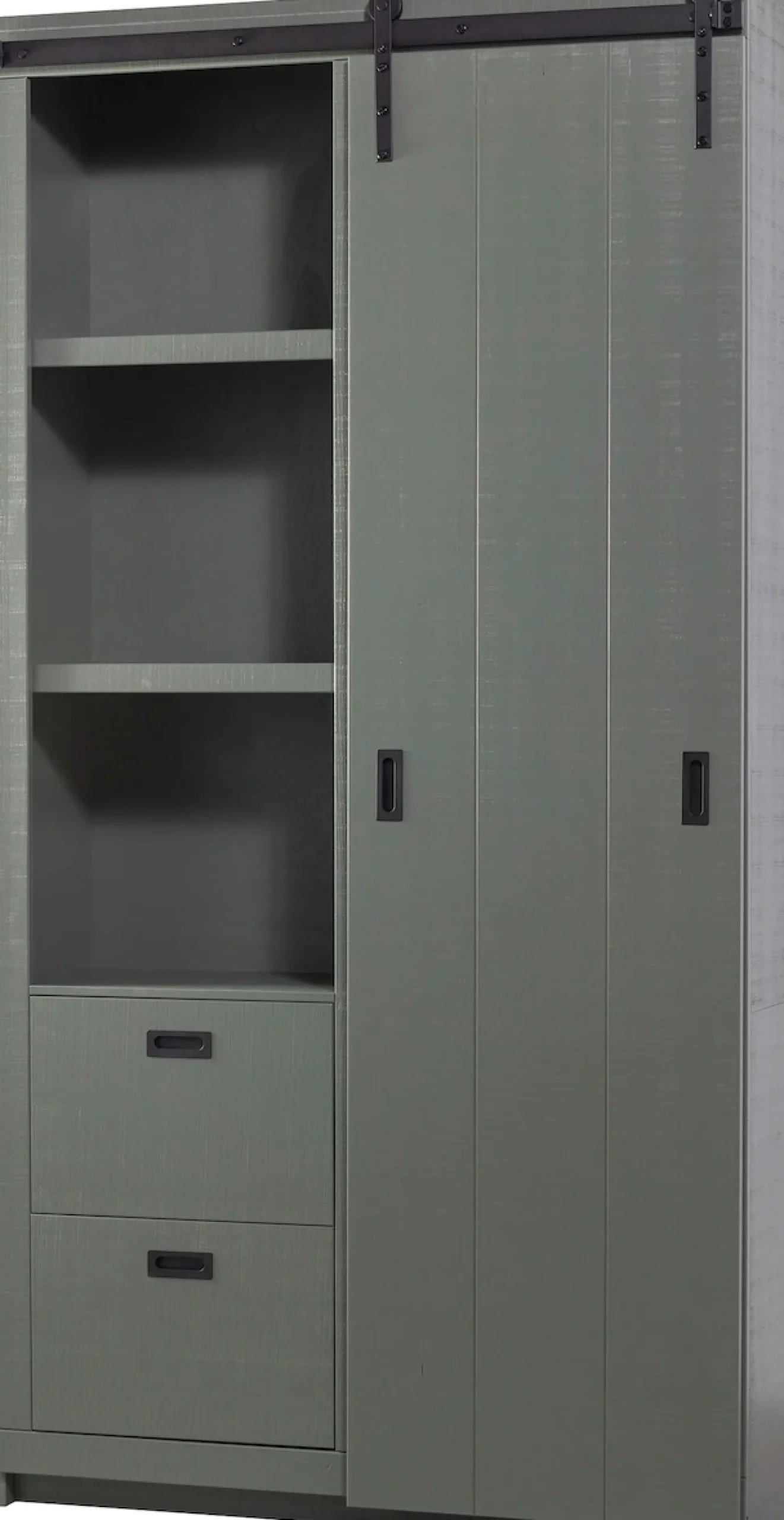 WOOOD Vitrine »Slide Barn FSC®-Kiefernholz bandsägerauh, H 230 x B 122 x T 37 cm« Metallschiene für Schiebetür, lackierte Oberfläche, pfleigleicht