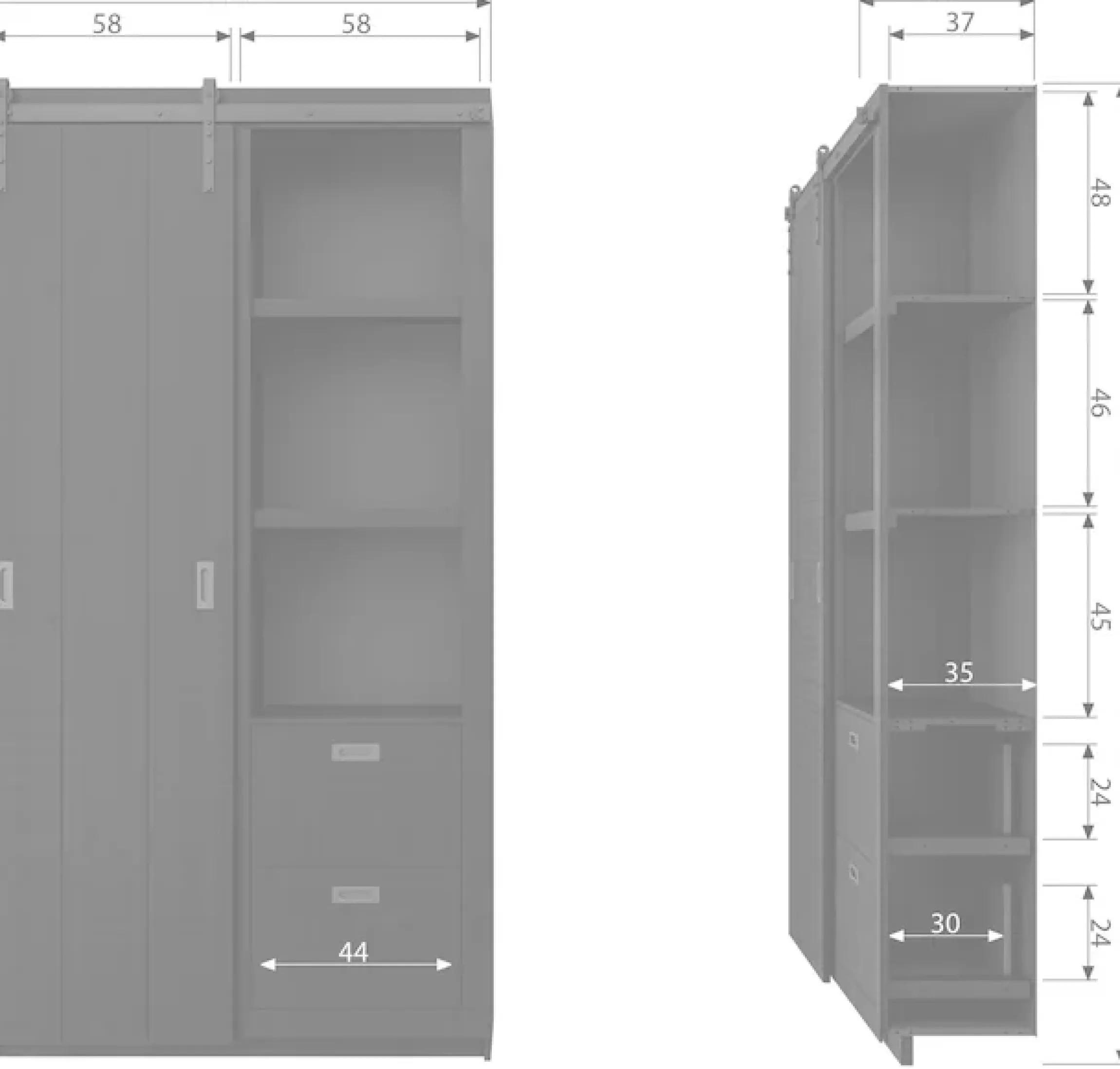 WOOOD Vitrine »Slide Barn FSC®-Kiefernholz bandsägerauh, H 230 x B 122 x T 37 cm« Metallschiene für Schiebetür, lackierte Oberfläche, pfleigleicht