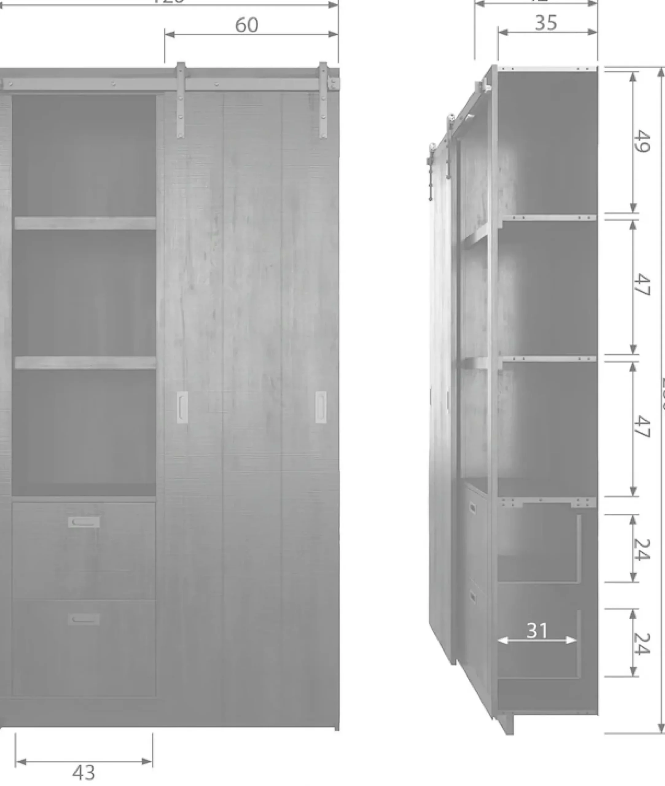 WOOOD Vitrine »Slide Barn FSC®-Kiefernholz bandsägerauh, H 230 x B 122 x T 37 cm« Metallschiene für Schiebetür, lackierte Oberfläche, pfleigleicht