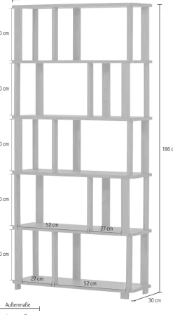 WOOOD Wandregal »Riss Eichenholz mit sichtbare Maserung, B 90 x T 30 x H 186 cm« Tragkraft 10 kg pro Einlegeboden, nachbehandelbar, einfach montierbar
