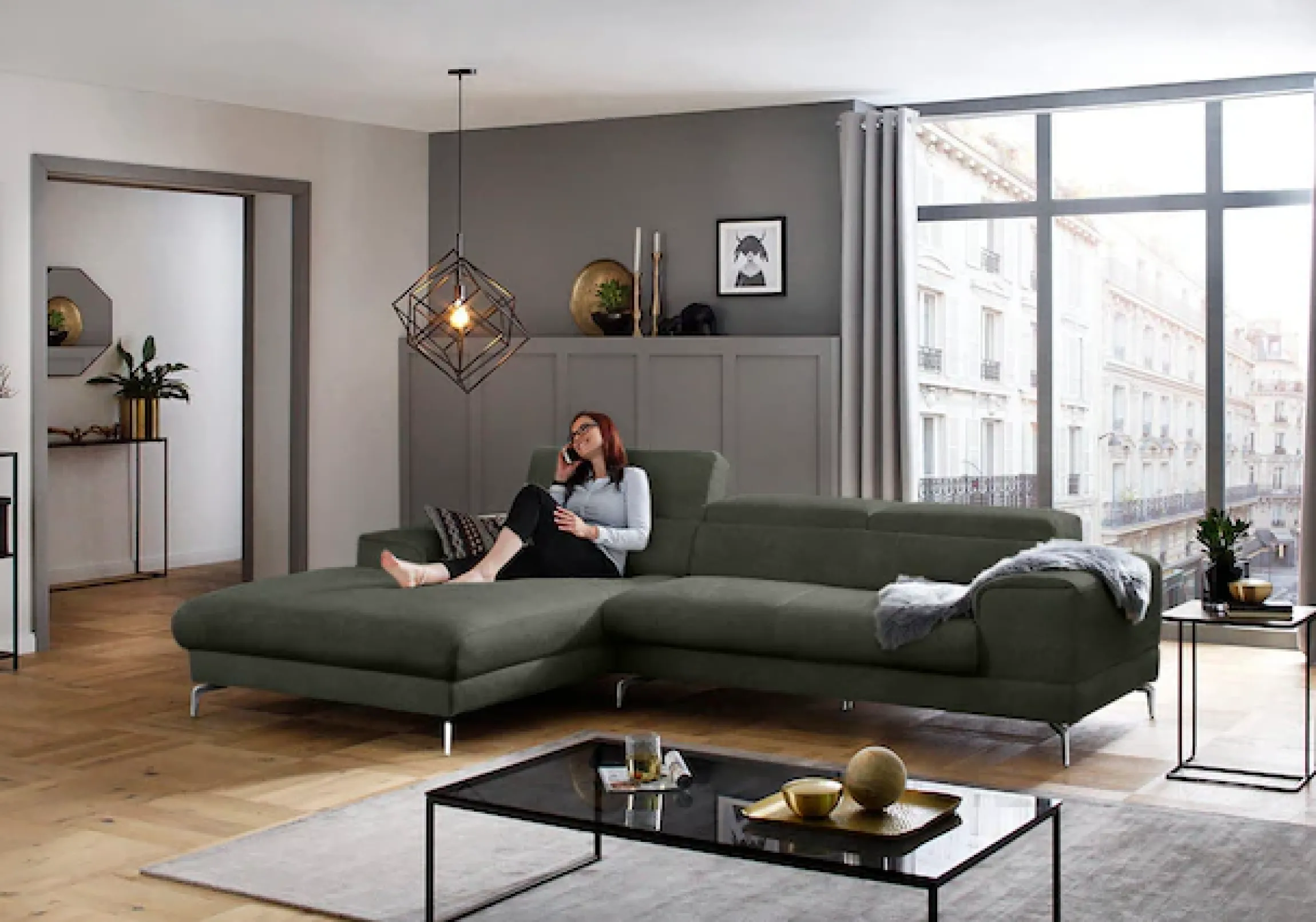 W.SCHILLIG Ecksofa »piedroo, Designsofa mit tollem Sitzkomfort, bequem und elegant, L-Form« Kopfteilverstellung, wahlweise mit Sitztiefenverstellung, Breite 303cm