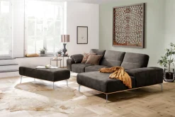 W.SCHILLIG Ecksofa »run, Designsofa mit tollem Sitzkomfort, bequem, L-Form« mit elegantem Holzsockel, Füße in Chrom glänzend, Breite 319 cm