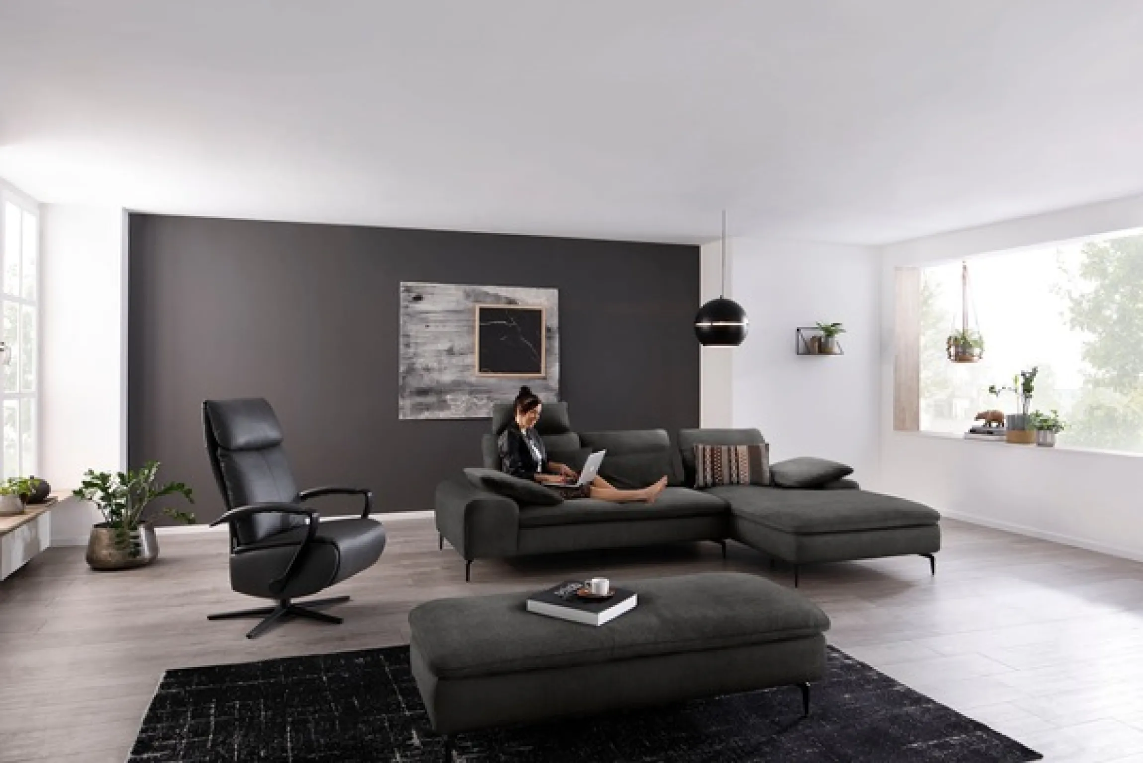 W.SCHILLIG Ecksofa »valentinoo, Designsofa, bequem, elegant und zeitlos, L-Form« inklusive Hocker, mit Sitztiefenverstellung, Breite 299 cm