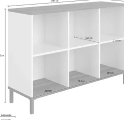 YUNY by PAIDI Sideboard »LOVELY ALIV mit 6 offenen Fächern« B/H/T ca. 123x85x38cm, Off-White/Dark-Walnut,stabiles und langlebiges Regal in Off-White, geprüfte Qualität