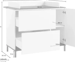 YUNY by PAIDI Wickelkommode »LOVELY ALIV mit abnehmbarem Aufsatz, 2 Schubladen und einer Tür« bis 50 kg Kommode in Off-White, 110 cm Breite, geprüfte Sicherheit, Push-to-open 109,9 cm