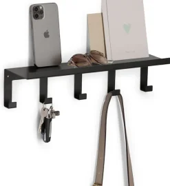 Zeller Present Wandregal »mit Haken, Metall, schwarz« geeignet für Schlüssel, Handtücher, Taschen